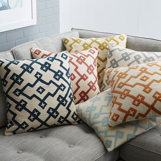 Crewel Lattice Pillow Cover - Rose Bisque west elm