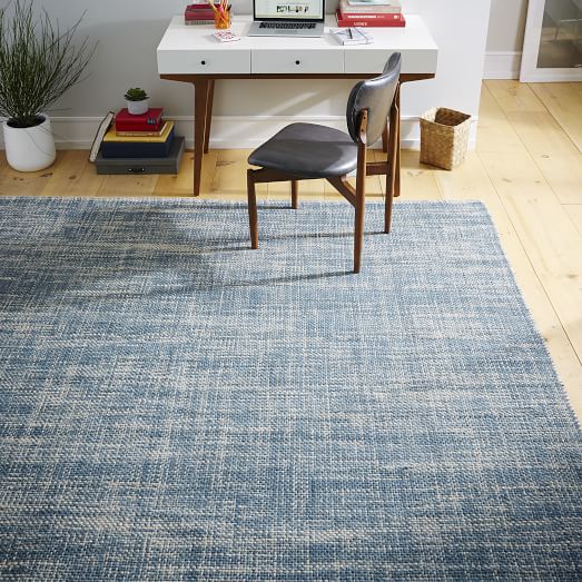 MidCentury Heathered Basketweave Wool Rug Midnight west elm