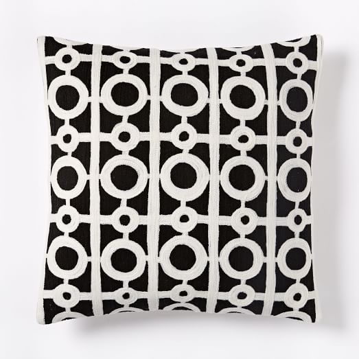 Crewel Circle Lattice Pillow Cover - Black/White west elm