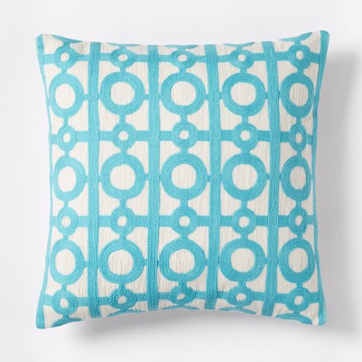 Crewel Circle Lattice Pillow Cover - Bright Turquoise west elm
