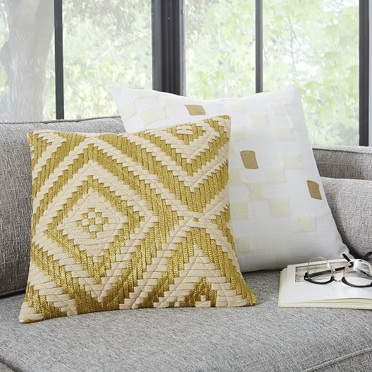 Metallic Layered Diamond Pillow Cover Gold west elm