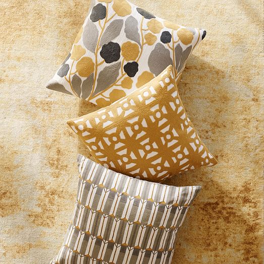 Modern Crewel Lattice Pillow Cover - Horseradish west elm