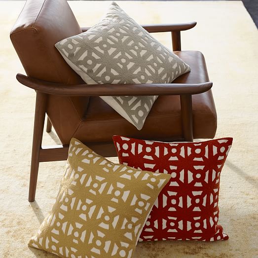 Modern Crewel Lattice Pillow Cover - Horseradish west elm