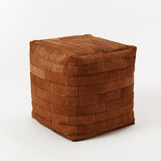Pieced + Patched Cowhide Pouf Square west elm