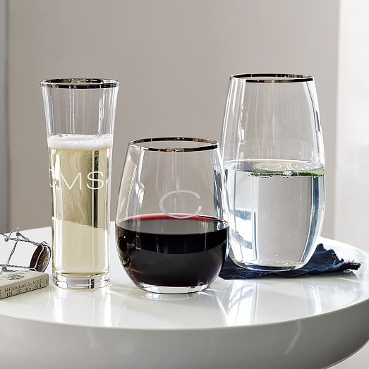 Stemless Glassware (Set of 4) Platinum Rimmed west elm