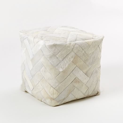 Pieced + Patched Cowhide Pouf Square west elm