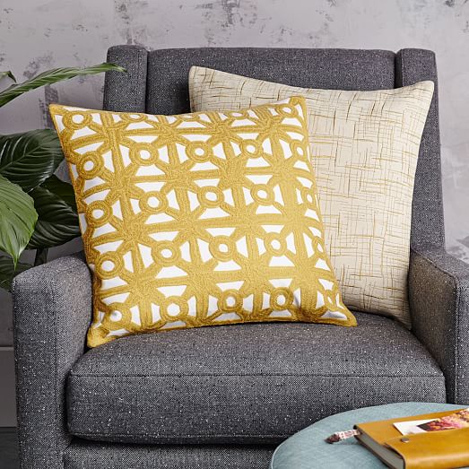 MidCentury Embroidered Crosshatch Pillow Cover Ivory west elm