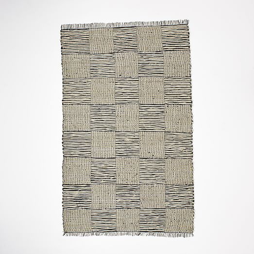 Grid Leather Jute Rug Iron west elm