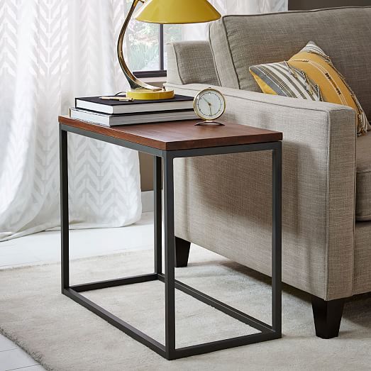 Box Frame Narrow Side Table Wood/Antique Bronze west elm