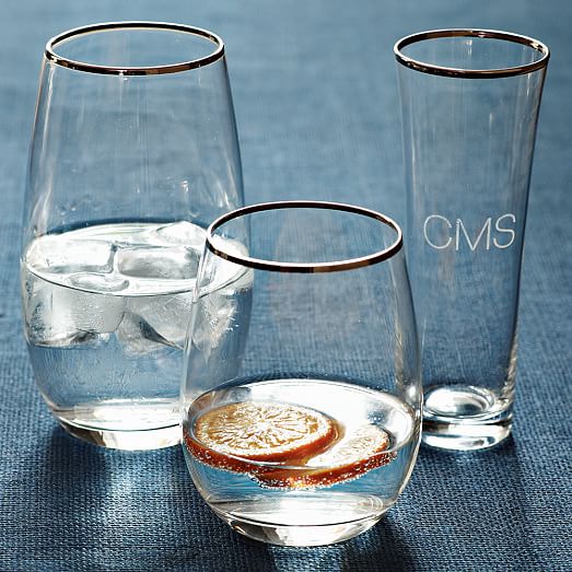 Stemless Glassware (Set of 4) Platinum Rimmed west elm