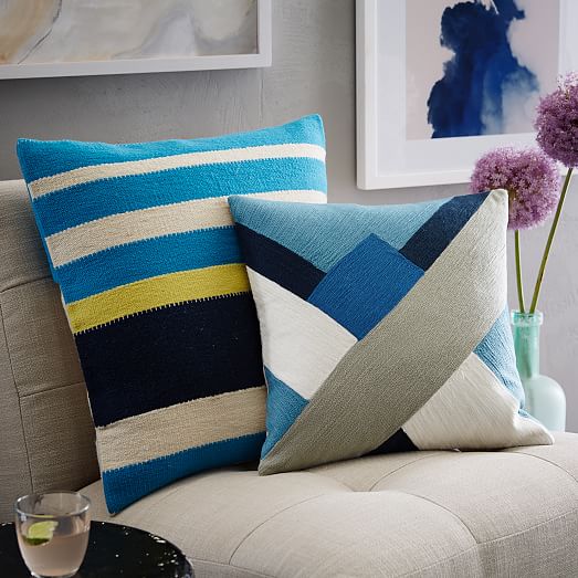 Crewel Modern Blocks Pillow Cover Larkspur west elm