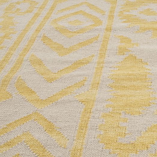 Patterned Stripe Wool Rug Stone White/Yellow west elm