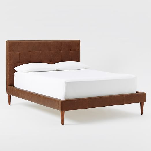 GridTufted Leather Tapered Leg Bed Mocha west elm