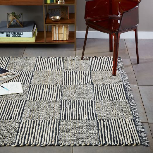 Grid Leather Jute Rug Iron west elm
