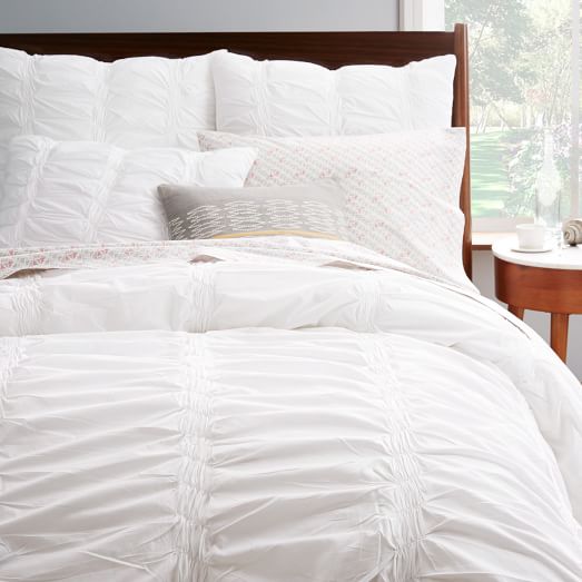 Organic Smock Pleated Duvet Cover White west elm
