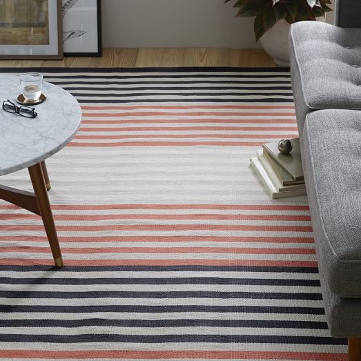 Colorstep Stripe Cotton Dhurrie Rug Black/Peach Rose west elm