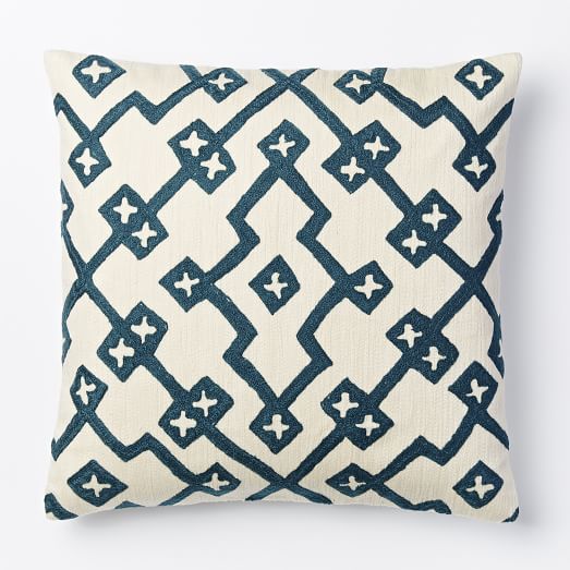 Crewel Lattice Pillow Cover Blue Lagoon west elm