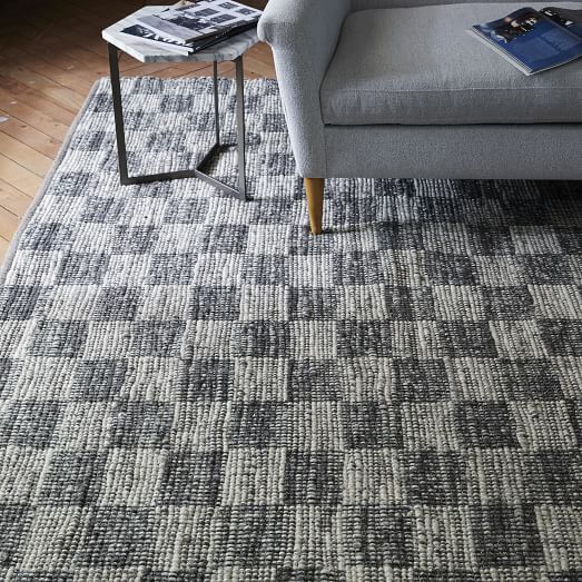Checkerboard Flatweave Wool Rug Natural Gray west elm
