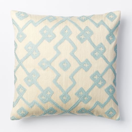 Crewel Lattice Pillow Cover - Pale Harbor west elm