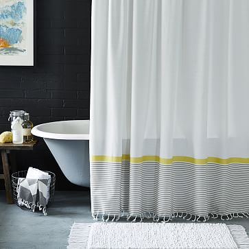 Stripe Border Shower Curtain Stone White Citron West Elm