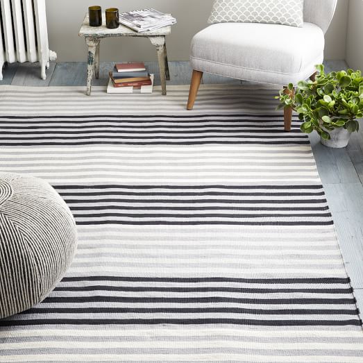 Colorstep Stripe Cotton Dhurrie Rug Black/Stone White west elm