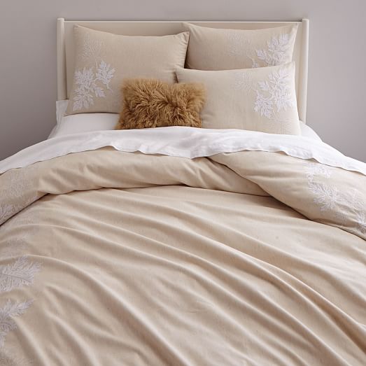Embroidered Leaf Border Duvet Cover + Shams west elm
