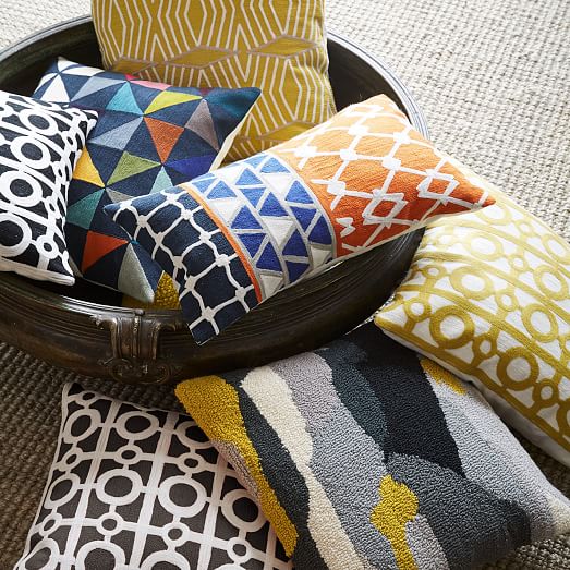 Crewel Circle Lattice Pillow Cover - Dark Mandarin west elm