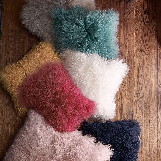 Mongolian Lamb Pillow Cover Peacock (12" x 16") west elm