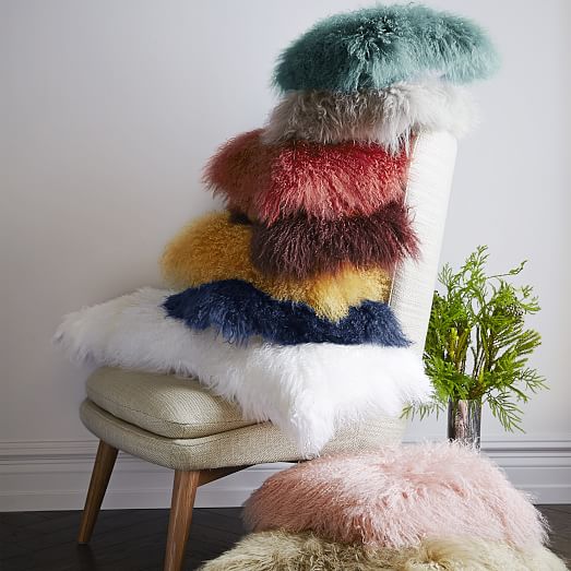 Mongolian Lamb Pillow Cover Peacock (12" x 16") west elm
