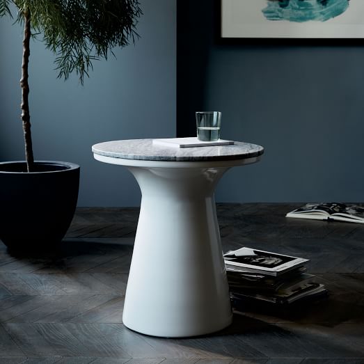 MarbleTopped Pedestal Side Table Gray Marble/Antique Brass west elm