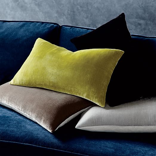 Luxe Velvet Lumbar Pillow Cover Citron west elm