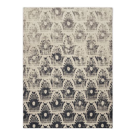 Distressed Floating Ikat Wool Rug Black west elm