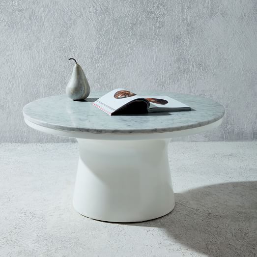 MarbleTopped Pedestal Coffee Table Gray Marble/White west elm