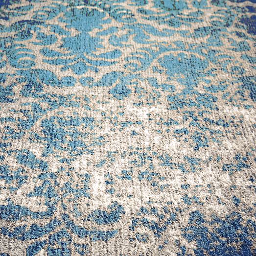 Distressed Damask Wool Rug Blue Lagoon west elm