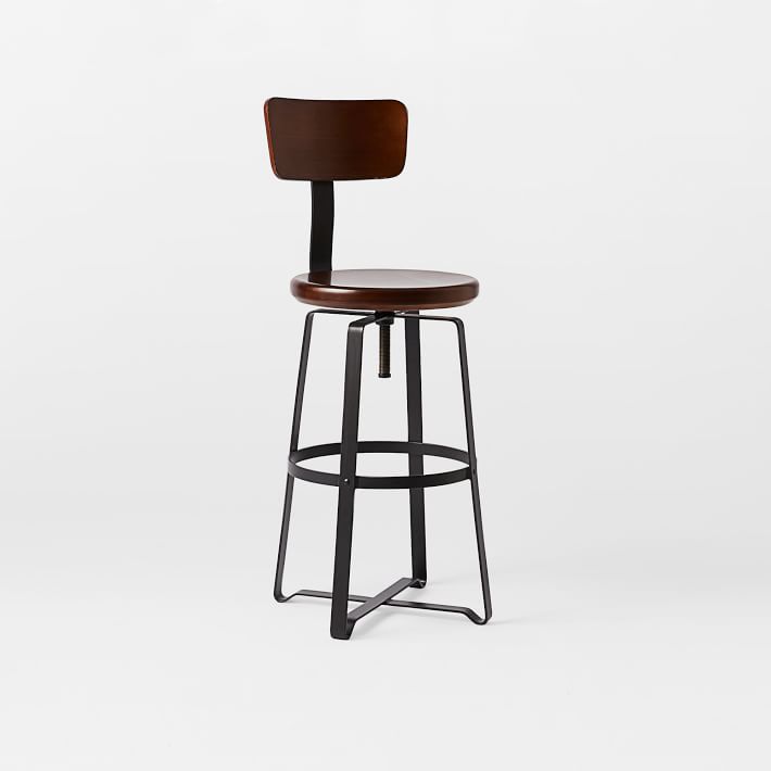 Adjustable Rustic Industrial Stool - With Back | west elm - 