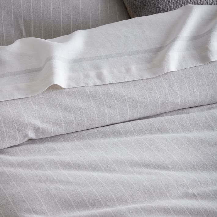Flannel Pinstripe Duvet Cover Shams Frost Gray West Elm