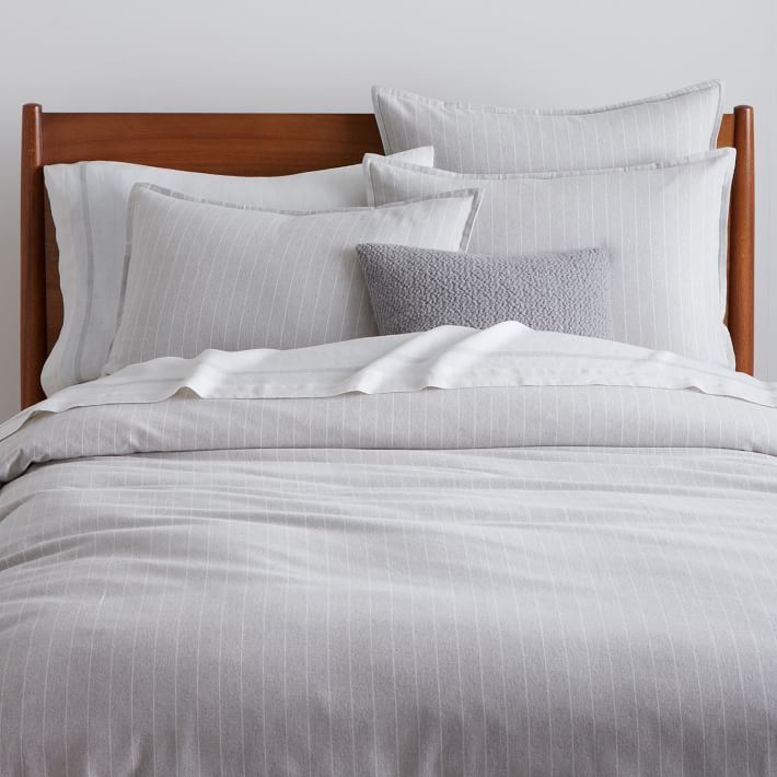 Flannel Pinstripe Duvet Cover Shams Frost Gray West Elm
