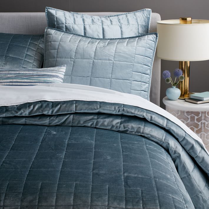 Washed Cotton Er Velvet Quilt Shams Dusty Blue West Elm