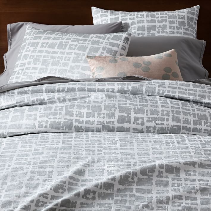 White Cotton Duvet Cover West Elm Er Velvet Metallic Blocks Duvet Cover Full Queen Stone White