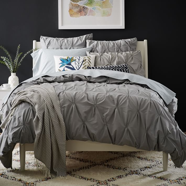 Duvet Cover Set With Zipper Closure Grey Diamond Pattern Fullqueen