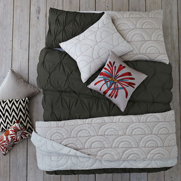 Anic Cotton Pintuck Duvet Cover Shams Slate West Elm