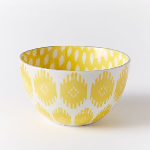 Ikat Pad Printed Bowl, Shields Ikat, Yellow/Gray Rim