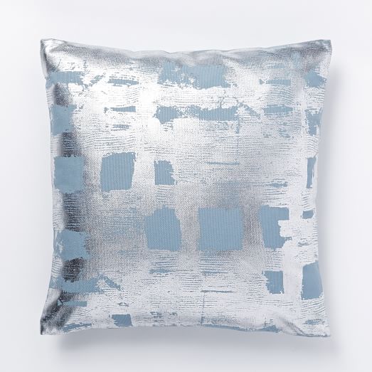 Metallic Brushstroke Grid Pillow Cover Shimmer Blue/Silver west elm
