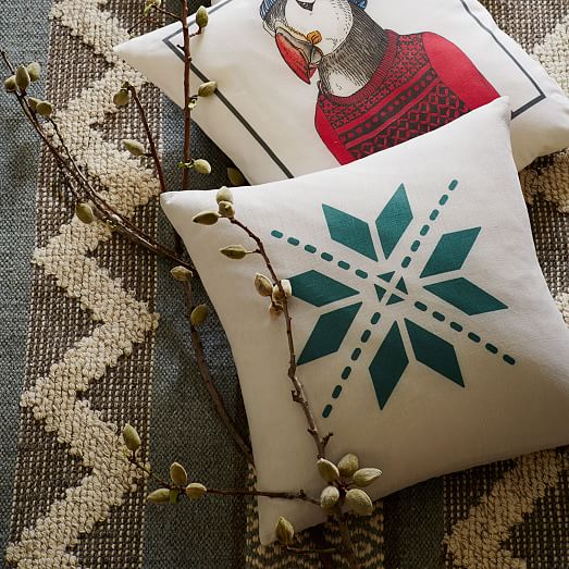 Winter Icon Pillow Cover Green Snowflake west elm