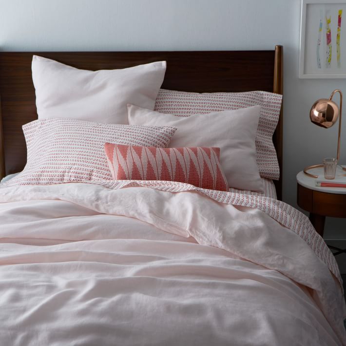 Belgian Flax Linen Duvet Cover Shams Pink Champagne West Elm