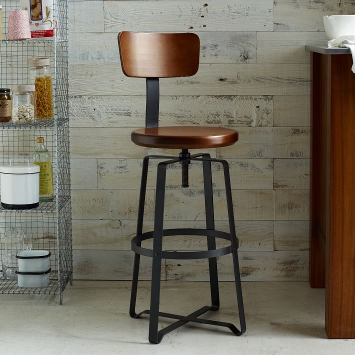 Adjustable Rustic Industrial Stool - With Back | west elm - 