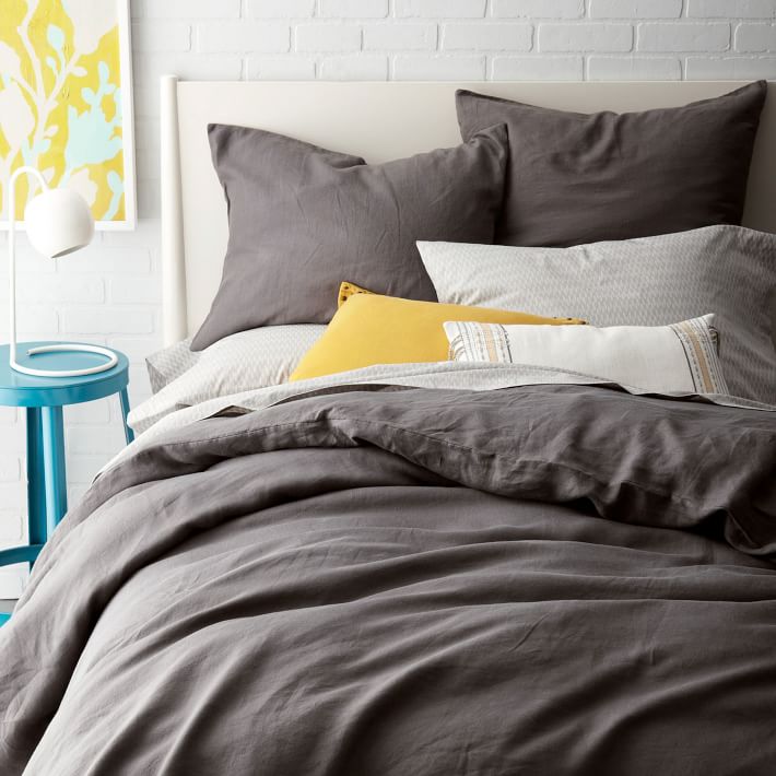 Belgian Flax Linen Duvet Cover Shams Slate West Elm