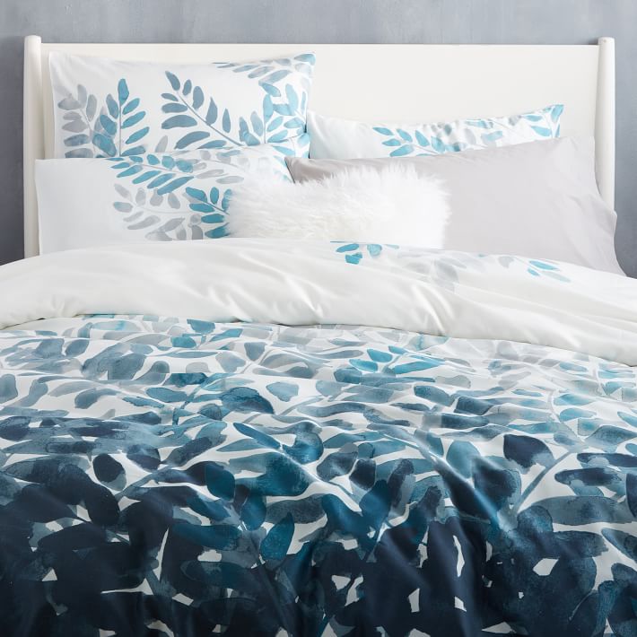 400 Thread Count Anic Watercolor Fern Sateen Duvet Cover 400 Thread Count Anic Watercolor Fern Sateen Duvet Cover Shams West Elm