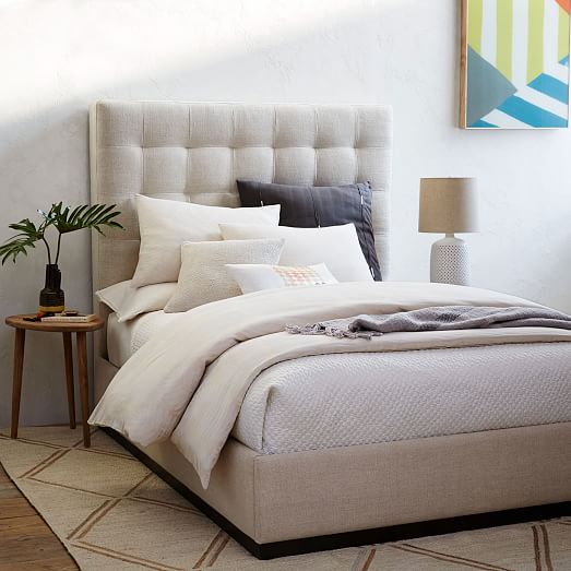 Grid-Tufted Plinth Bed - Pebble Weave | west elm