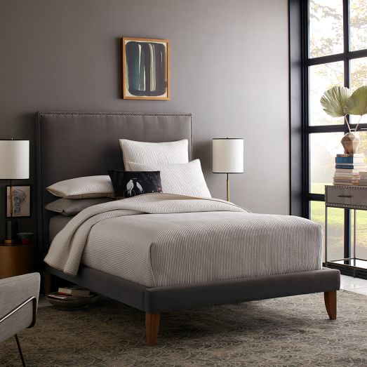 Tall Nailhead Tapered Leg Bed - Shadow Velvet | west elm